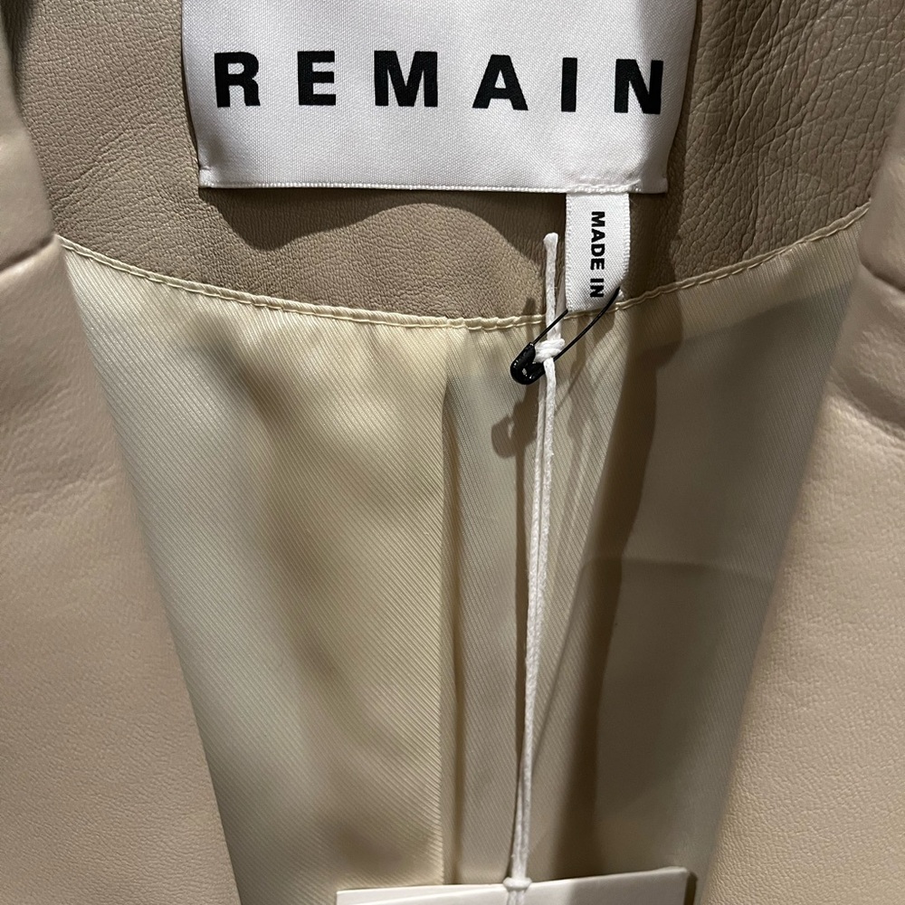 REMAIN Birger Christensen Authentic Camel/Beige/Tan Leather Blazer BNWT Size L - Picture 11 of 15